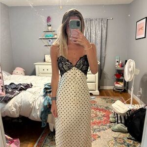 Polka Dot Slip Dress with Lace Detail
